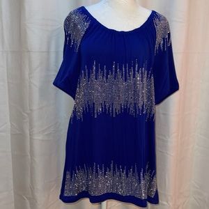 INC International Concepts, Royal Blue studded Top, Shirt, Blouse. Size 1X